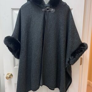 Pretty Persuasions Charcoal Cape with Faux Fur Trim